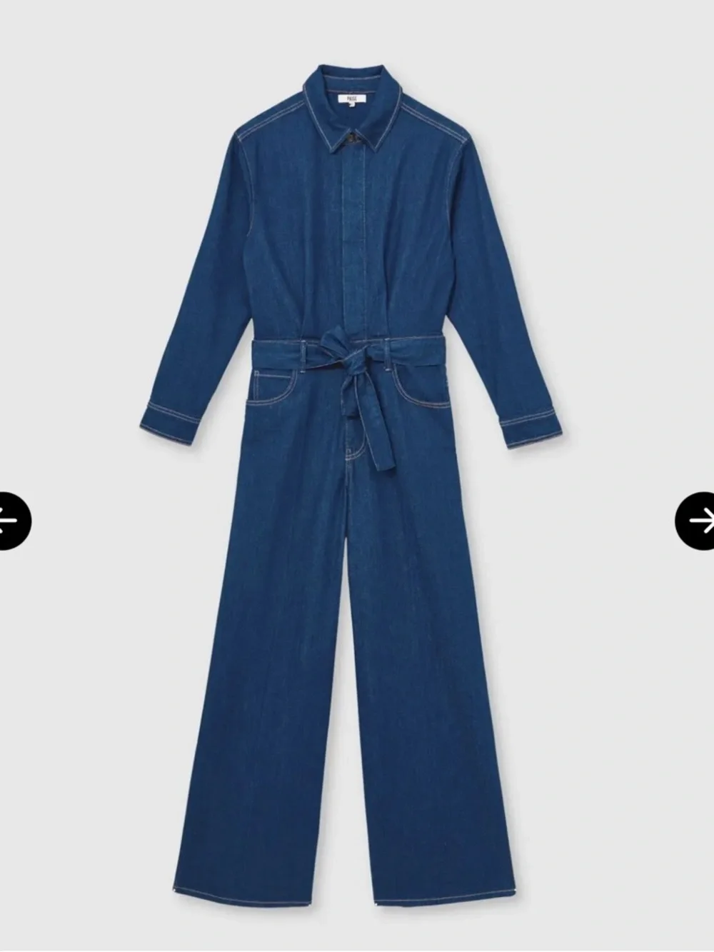 PAIGE Cameron Tie Waist Long Sleeve Wide Leg Denim Jumpsuit